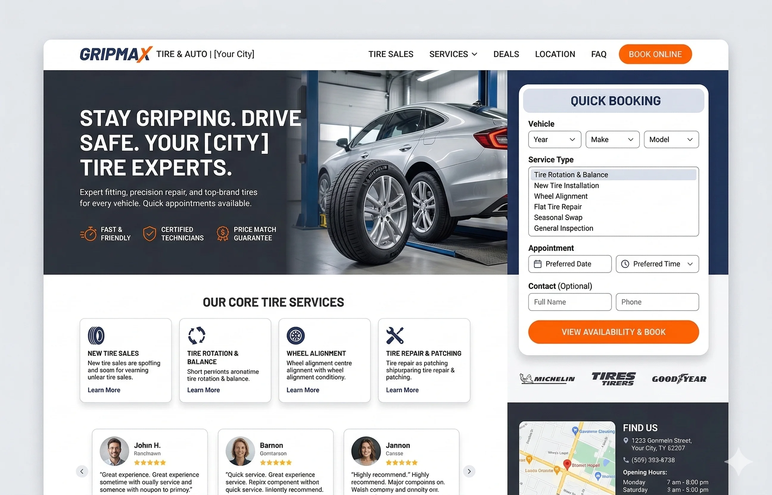 Tire shop landing page preview