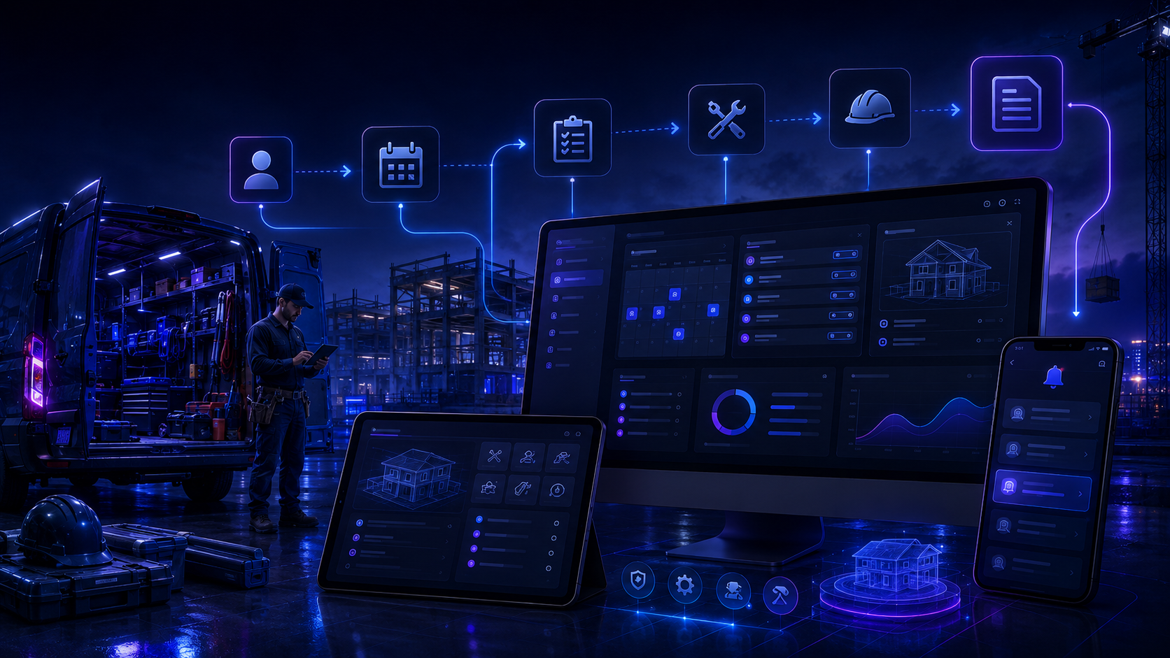 VVZ ERP Suite visual for construction and mobile trades workflow