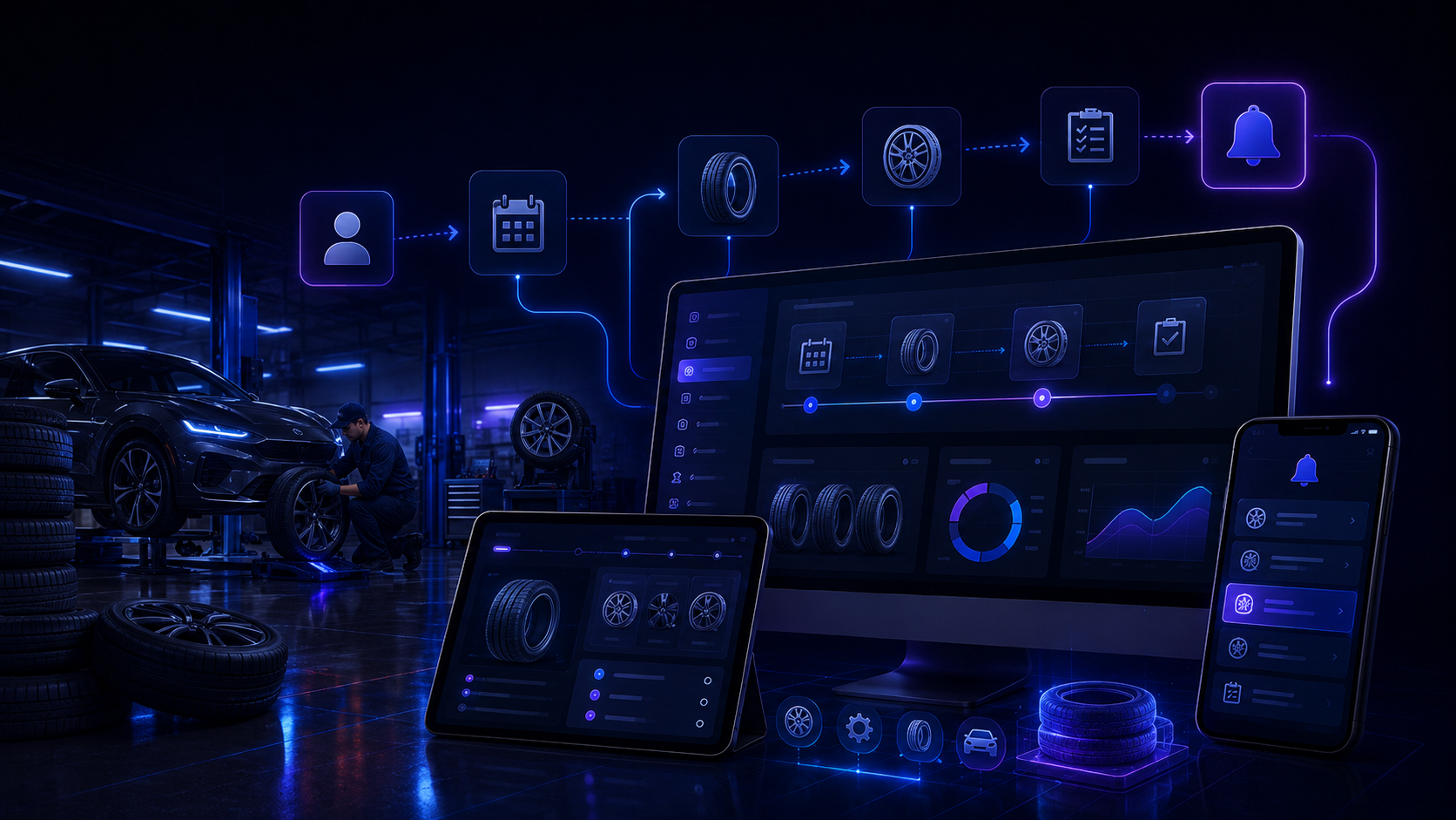 VVZ ERP Suite visual for tire service workflow