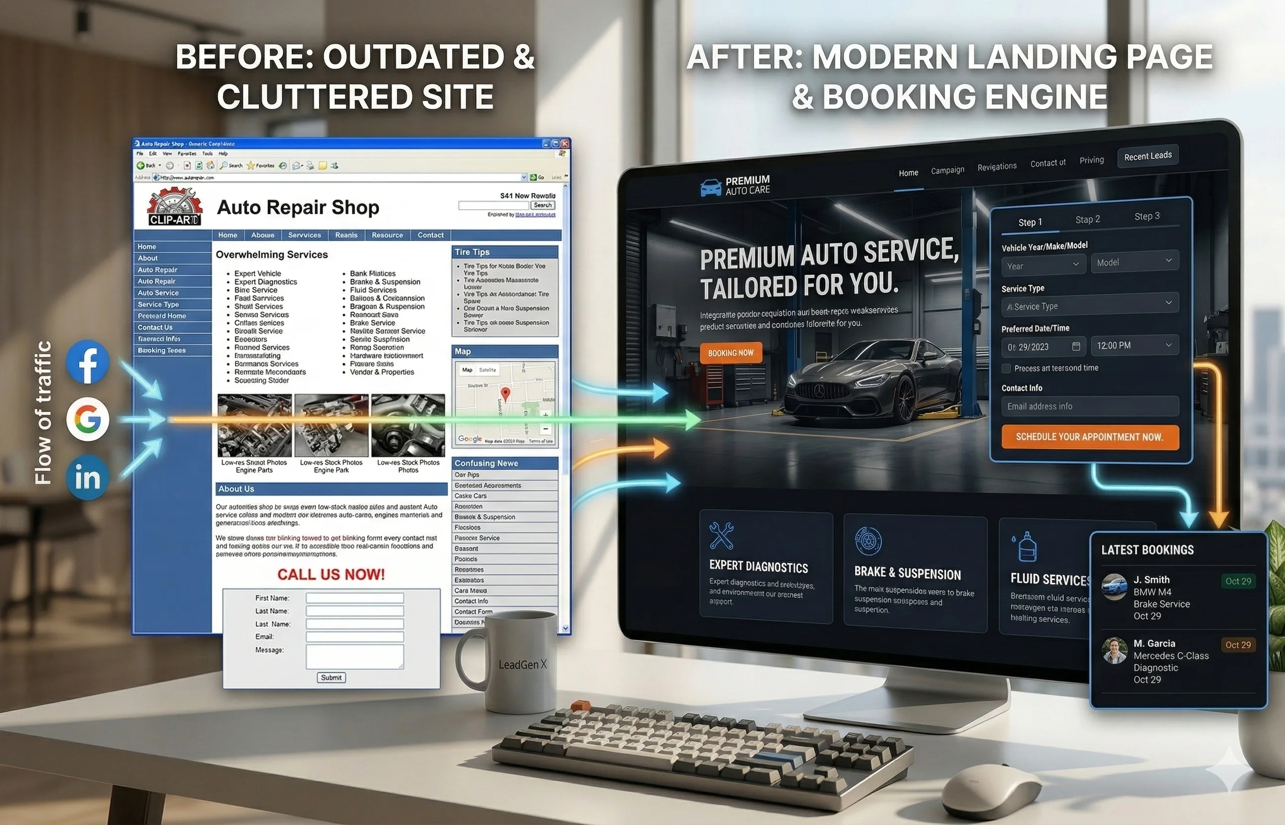 Auto service — service booking — before/after