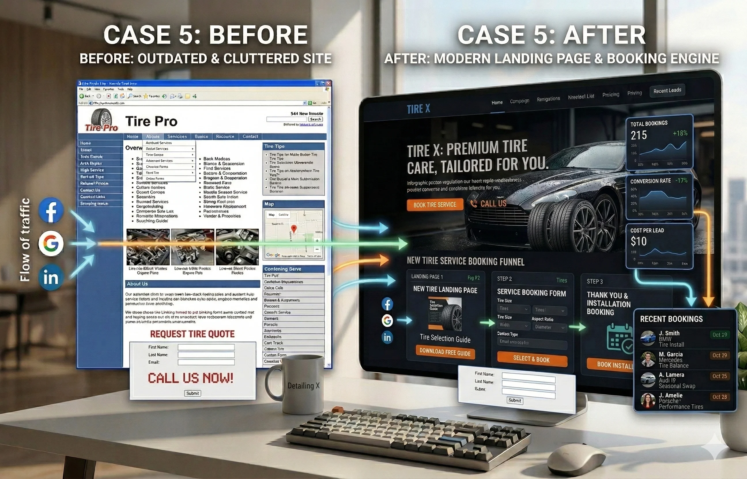 Tire shop — leads & calls — before/after